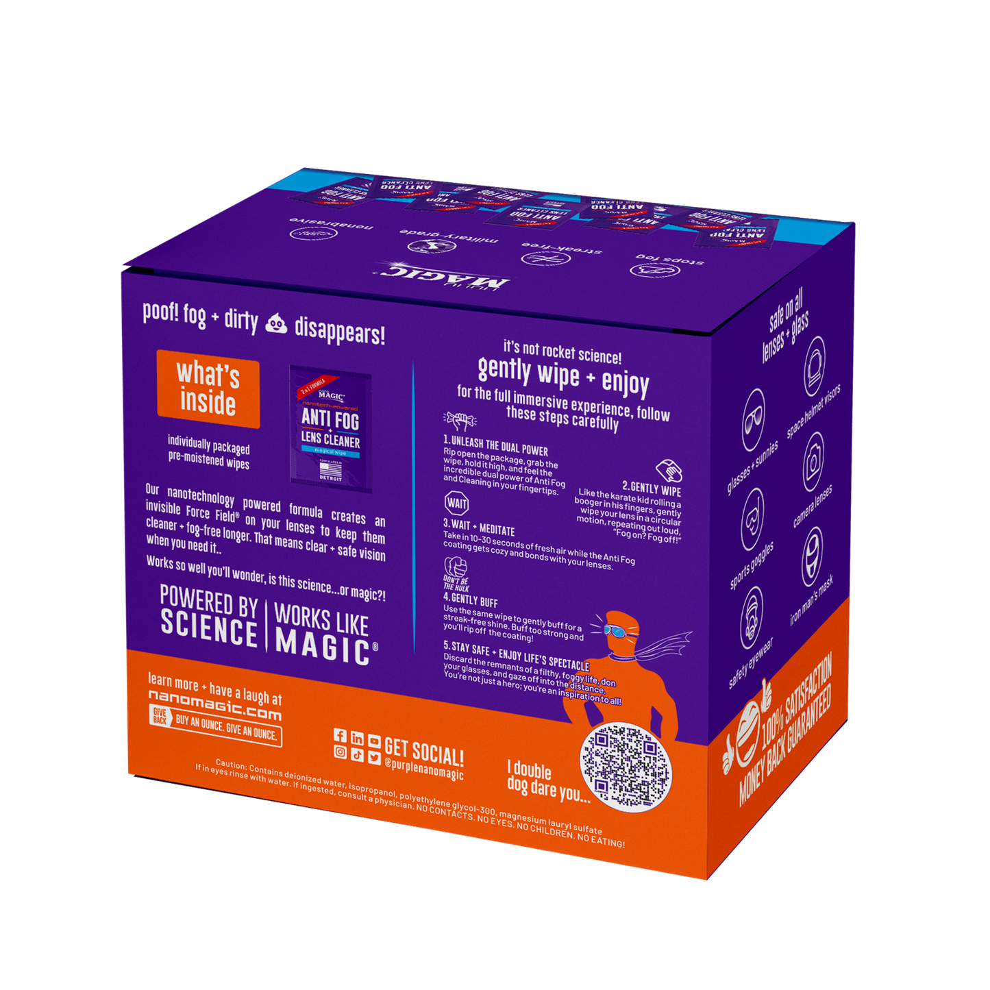 Anti Fog + Lens Cleaner 100pk Wipes [6ct/case]