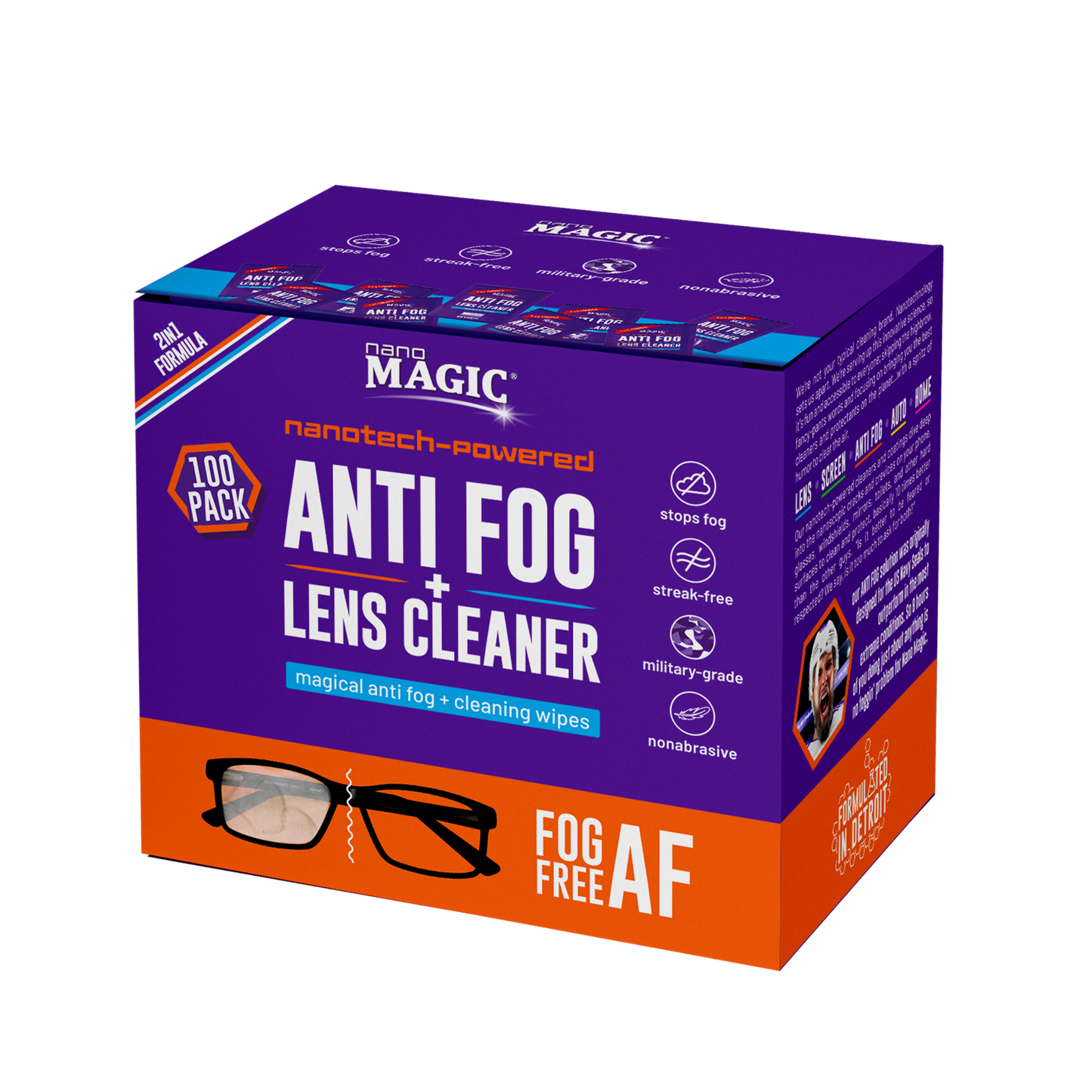 Anti Fog + Lens Cleaner 100pk Wipes [6ct/case]